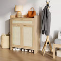COZONY Rattan Shoe Cabinet Set with Adjustable Shelves, Farmhouse Entryway Storage Organizer with Drawer, Boho Style Wooden Cabinet