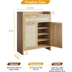 Ensemble de meuble à chaussures COZONY en rotin avec étagères réglables, organisateur de rangement d'entrée de style ferme avec tiroir, meuble en bois de style bohème