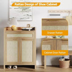 Ensemble de meuble à chaussures COZONY en rotin avec étagères réglables, organisateur de rangement d'entrée de style ferme avec tiroir, meuble en bois de style bohème