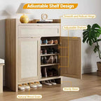 Ensemble de meuble à chaussures COZONY en rotin avec étagères réglables, organisateur de rangement d'entrée de style ferme avec tiroir, meuble en bois de style bohème