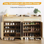 Ensemble de meuble à chaussures COZONY en rotin avec étagères réglables, organisateur de rangement d'entrée de style ferme avec tiroir, meuble en bois de style bohème
