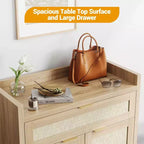 Ensemble de meuble à chaussures COZONY en rotin avec étagères réglables, organisateur de rangement d'entrée de style ferme avec tiroir, meuble en bois de style bohème