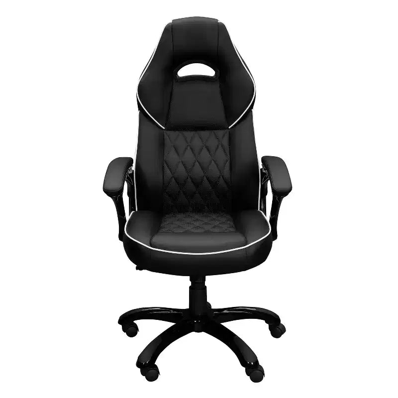 Fauteuil de jeu à dossier haut Okak avec siège et dossier rembourrés, chaise de bureau de direction avec base et roulettes en métal, chaise de bureau pour l'étude, la salle de lecture, noir