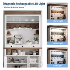 Meuble de rangement pour café style ferme - 183 cm de haut avec lumières LED, portes/tiroir, étagères réglables, grand espace de rangement pour cuisine/salle à manger