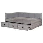 Bellemave Lit de repos double en forme de L avec rangement, dossier rembourré, 3 tiroirs et étagères, canapé-lit pour salon ou chambre, gris
