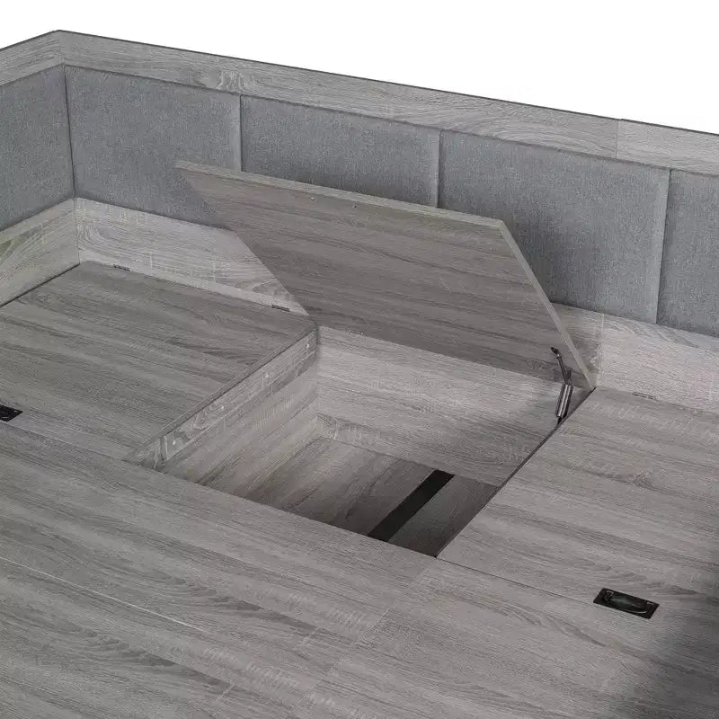 Bellemave Lit de repos double en forme de L avec rangement, dossier rembourré, 3 tiroirs et étagères, canapé-lit pour salon ou chambre, gris
