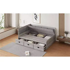 Bellemave Lit de repos double en forme de L avec rangement, dossier rembourré, 3 tiroirs et étagères, canapé-lit pour salon ou chambre, gris