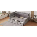 Bellemave Lit de repos double en forme de L avec rangement, dossier rembourré, 3 tiroirs et étagères, canapé-lit pour salon ou chambre, gris