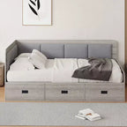Bellemave Lit de repos double en forme de L avec rangement, dossier rembourré, 3 tiroirs et étagères, canapé-lit pour salon ou chambre, gris