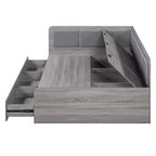 Bellemave Lit de repos double en forme de L avec rangement, dossier rembourré, 3 tiroirs et étagères, canapé-lit pour salon ou chambre, gris
