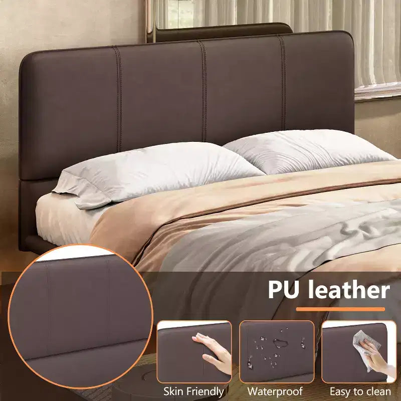 Cadre de lit plateforme pleine/grand format en similicuir avec lumières LED - ModernLuxe