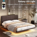 Cadre de lit plateforme pleine/grand format en similicuir avec lumières LED - ModernLuxe