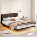 Full/Queen Size Platform Bed Frame PU Leather Floating Bed with LED Light - ModernLuxe