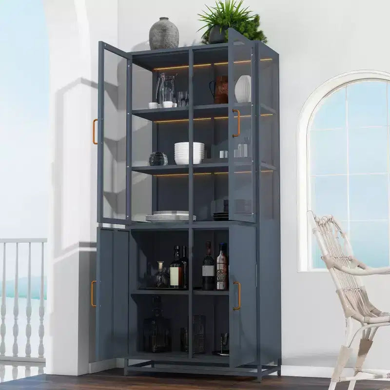 Meuble de rangement haut Okak, vitrine avec 5 portes vitrées et 5 étagères, vitrine de style moderne pour salon ou bureau