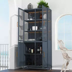 Meuble de rangement haut Okak, vitrine avec 5 portes vitrées et 5 étagères, vitrine de style moderne pour salon ou bureau