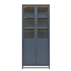 Meuble de rangement haut Okak, vitrine avec 5 portes vitrées et 5 étagères, vitrine de style moderne pour salon ou bureau