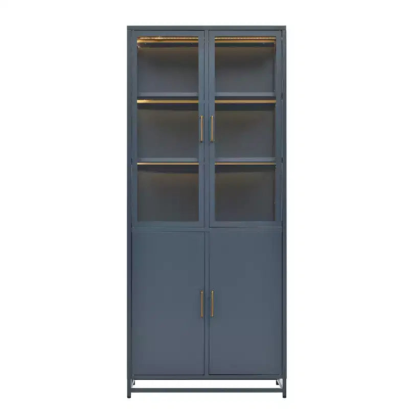 Meuble de rangement haut Okak, vitrine avec 5 portes vitrées et 5 étagères, vitrine de style moderne pour salon ou bureau