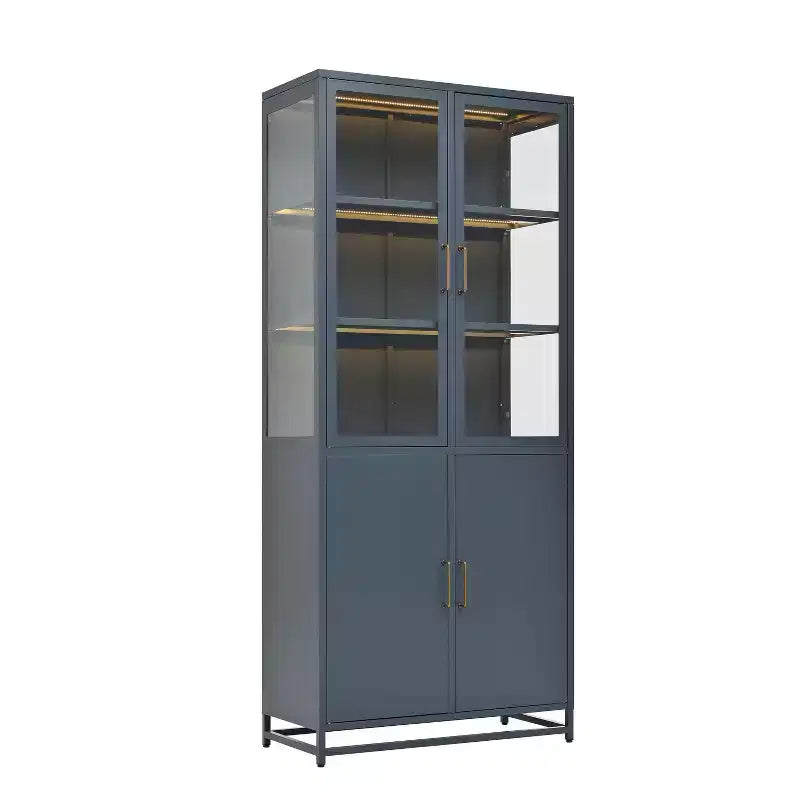 Meuble de rangement haut Okak, vitrine avec 5 portes vitrées et 5 étagères, vitrine de style moderne pour salon ou bureau
