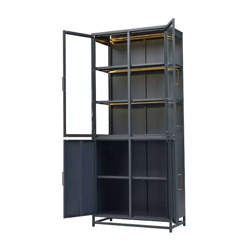 Meuble de rangement haut Okak, vitrine avec 5 portes vitrées et 5 étagères, vitrine de style moderne pour salon ou bureau