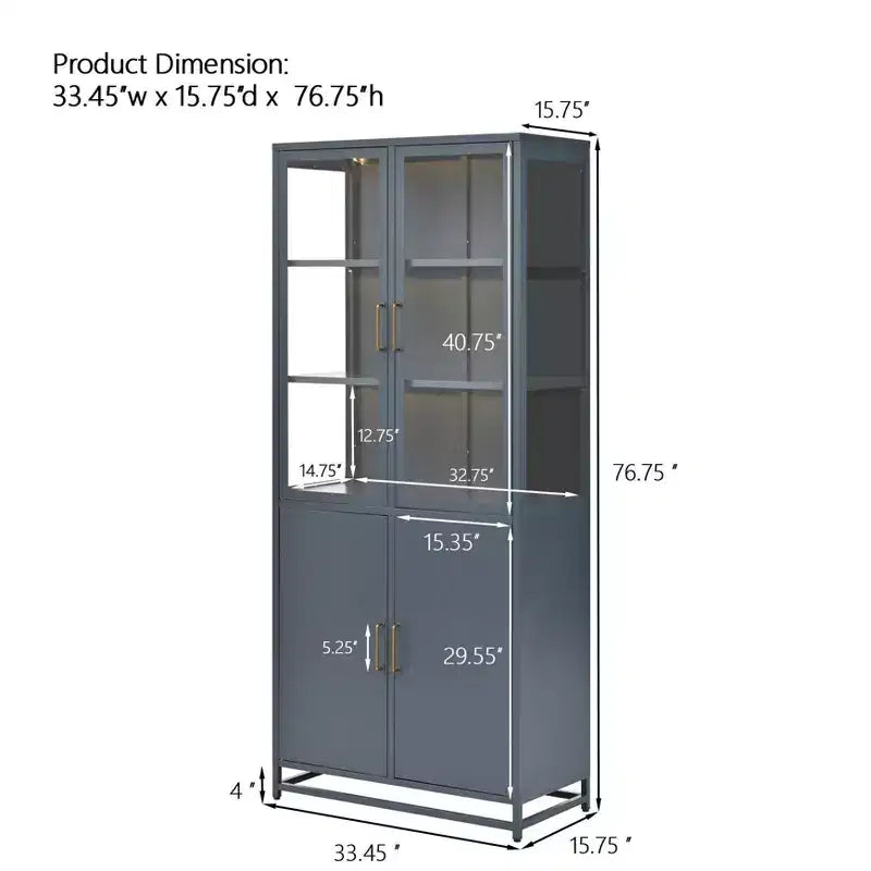 Meuble de rangement haut Okak, vitrine avec 5 portes vitrées et 5 étagères, vitrine de style moderne pour salon ou bureau