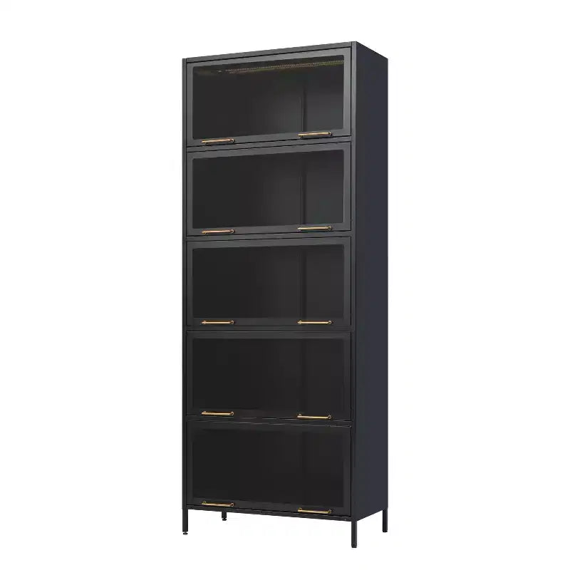 Meuble de rangement haut Okak, vitrine avec 5 portes vitrées et 5 étagères, vitrine de style moderne pour salon ou bureau