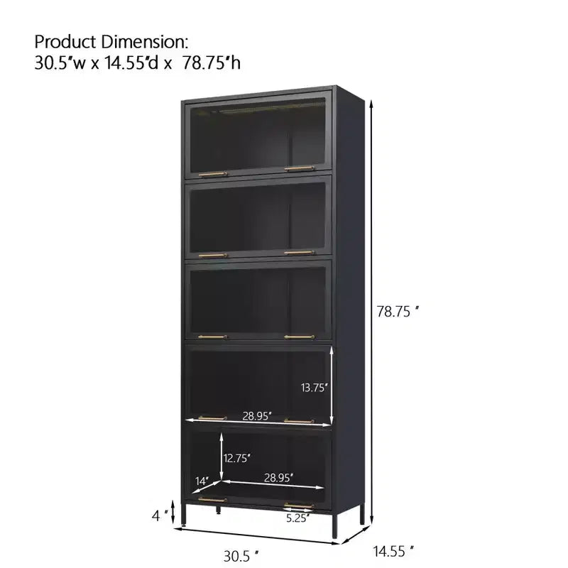 Meuble de rangement haut Okak, vitrine avec 5 portes vitrées et 5 étagères, vitrine de style moderne pour salon ou bureau