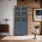 Meuble de rangement haut Okak, vitrine avec 5 portes vitrées et 5 étagères, vitrine de style moderne pour salon ou bureau