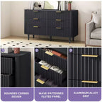Commode moderne à 6 tiroirs avec panneau cannelé ondulé, commode plus large, commode de rangement en bois pour salons
