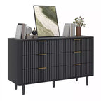 Commode moderne à 6 tiroirs avec panneau cannelé ondulé, commode plus large, commode de rangement en bois pour salons