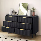 Commode moderne à 6 tiroirs avec panneau cannelé ondulé, commode plus large, commode de rangement en bois pour salons