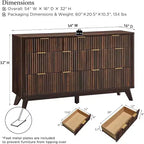 Commode à 7 tiroirs cannelés, largeur 54", plateau effet marbre et profil incurvé, meuble TV, organisateur de tiroirs en bois pour chambre à coucher