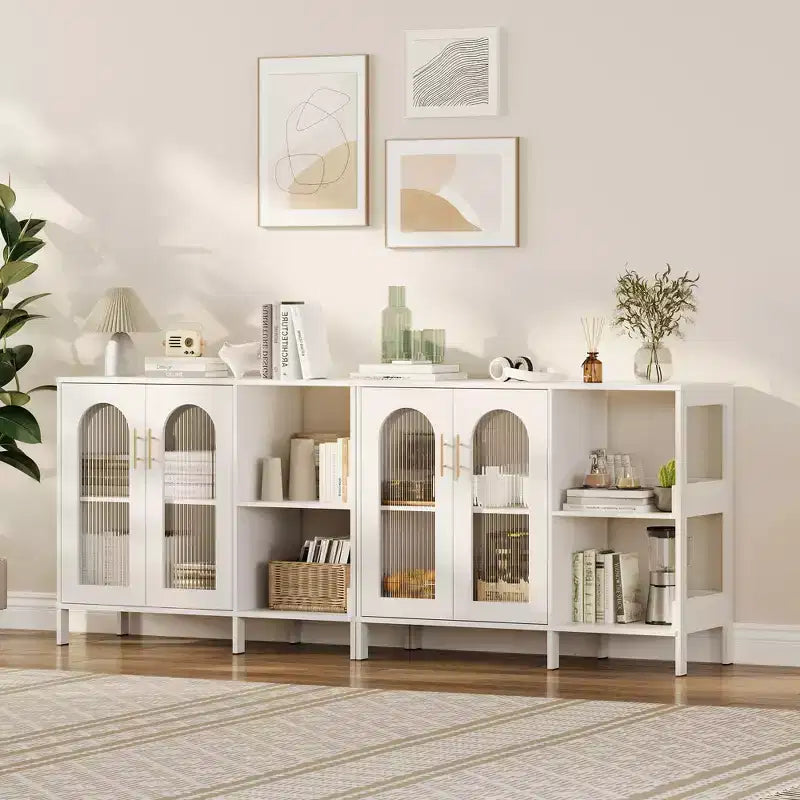 COZONY Buffet de 101,6 cm avec Portes en Verre, Meuble de Rangement à 2 Niveaux Ouverts pour Salle à Manger, Cuisine, Salon