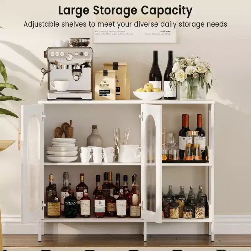 COZONY Buffet de 101,6 cm avec Portes en Verre, Meuble de Rangement à 2 Niveaux Ouverts pour Salle à Manger, Cuisine, Salon