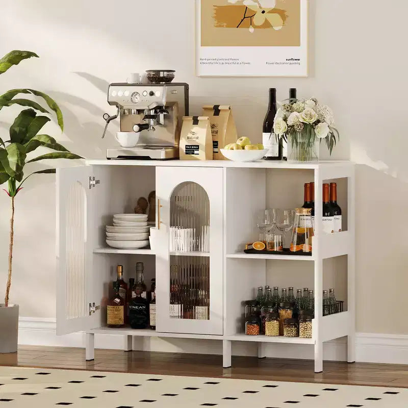 COZONY Buffet de 101,6 cm avec Portes en Verre, Meuble de Rangement à 2 Niveaux Ouverts pour Salle à Manger, Cuisine, Salon