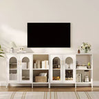 COZONY Buffet de 101,6 cm avec Portes en Verre, Meuble de Rangement à 2 Niveaux Ouverts pour Salle à Manger, Cuisine, Salon