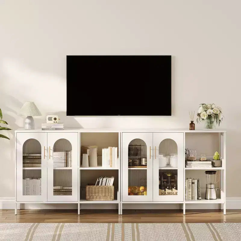 COZONY Buffet de 101,6 cm avec Portes en Verre, Meuble de Rangement à 2 Niveaux Ouverts pour Salle à Manger, Cuisine, Salon