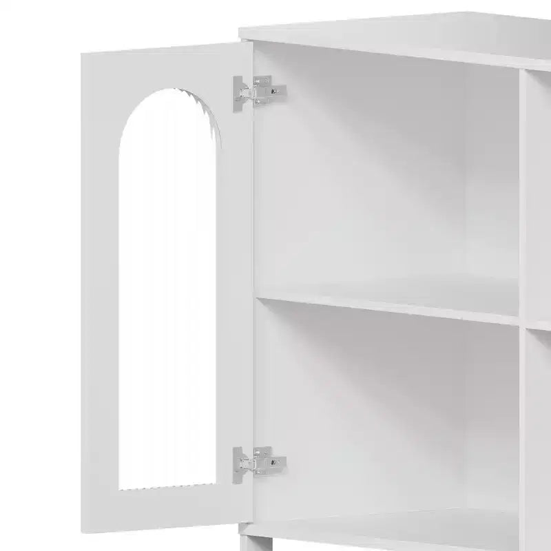 COZONY Buffet de 101,6 cm avec Portes en Verre, Meuble de Rangement à 2 Niveaux Ouverts pour Salle à Manger, Cuisine, Salon