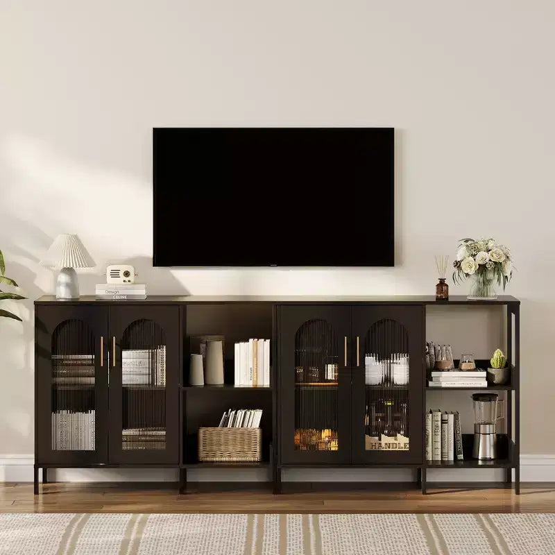 COZONY Buffet de 101,6 cm avec Portes en Verre, Meuble de Rangement à 2 Niveaux Ouverts pour Salle à Manger, Cuisine, Salon