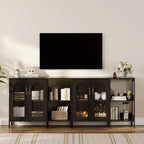 COZONY Buffet de 101,6 cm avec Portes en Verre, Meuble de Rangement à 2 Niveaux Ouverts pour Salle à Manger, Cuisine, Salon