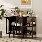 COZONY Buffet de 101,6 cm avec Portes en Verre, Meuble de Rangement à 2 Niveaux Ouverts pour Salle à Manger, Cuisine, Salon