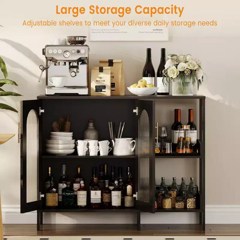 COZONY Buffet de 101,6 cm avec Portes en Verre, Meuble de Rangement à 2 Niveaux Ouverts pour Salle à Manger, Cuisine, Salon