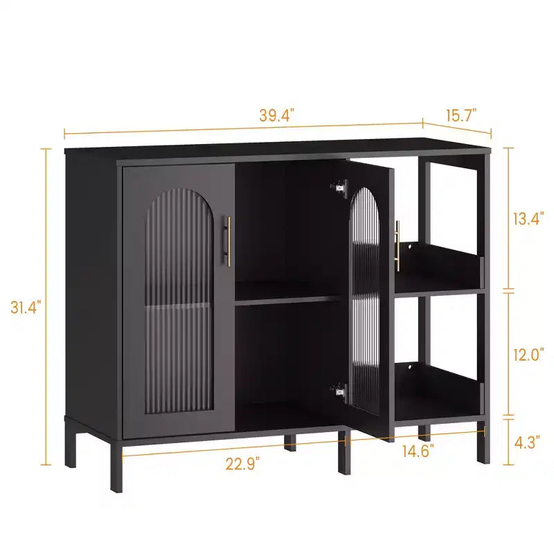 COZONY Buffet de 101,6 cm avec Portes en Verre, Meuble de Rangement à 2 Niveaux Ouverts pour Salle à Manger, Cuisine, Salon