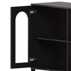 COZONY Buffet de 101,6 cm avec Portes en Verre, Meuble de Rangement à 2 Niveaux Ouverts pour Salle à Manger, Cuisine, Salon