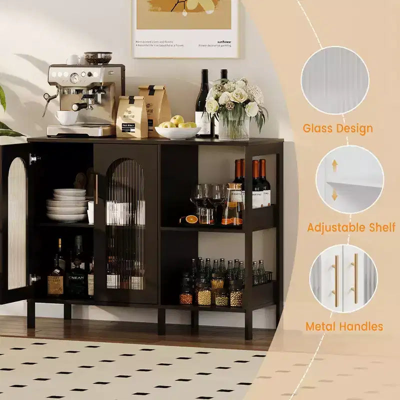 COZONY Buffet de 101,6 cm avec Portes en Verre, Meuble de Rangement à 2 Niveaux Ouverts pour Salle à Manger, Cuisine, Salon