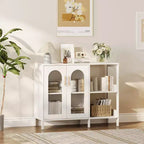 COZONY Buffet de 101,6 cm avec Portes en Verre, Meuble de Rangement à 2 Niveaux Ouverts pour Salle à Manger, Cuisine, Salon