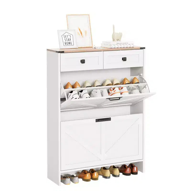COZONY Modern Slim Shoe Cabinet with 2 Flip Drawers & 2 Standard Drawers, Freestanding Shoe Organizer with Anti-Tip Safety for Entryway, Front Door