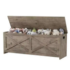 Banc de rangement en bois de 119,4 cm, banc à chaussures d'entrée avec couvercle à charnière et charnière de sécurité, grand coffre à jouets, pouf de rangement pour entrée, chambre, salon