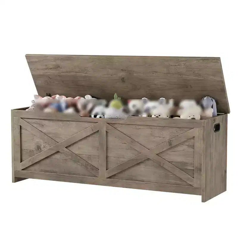 Banc de rangement en bois de 119,4 cm, banc à chaussures d'entrée avec couvercle à charnière et charnière de sécurité, grand coffre à jouets, pouf de rangement pour entrée, chambre, salon