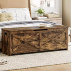 Banc de rangement en bois de 119,4 cm, banc à chaussures d'entrée avec couvercle à charnière et charnière de sécurité, grand coffre à jouets, pouf de rangement pour entrée, chambre, salon
