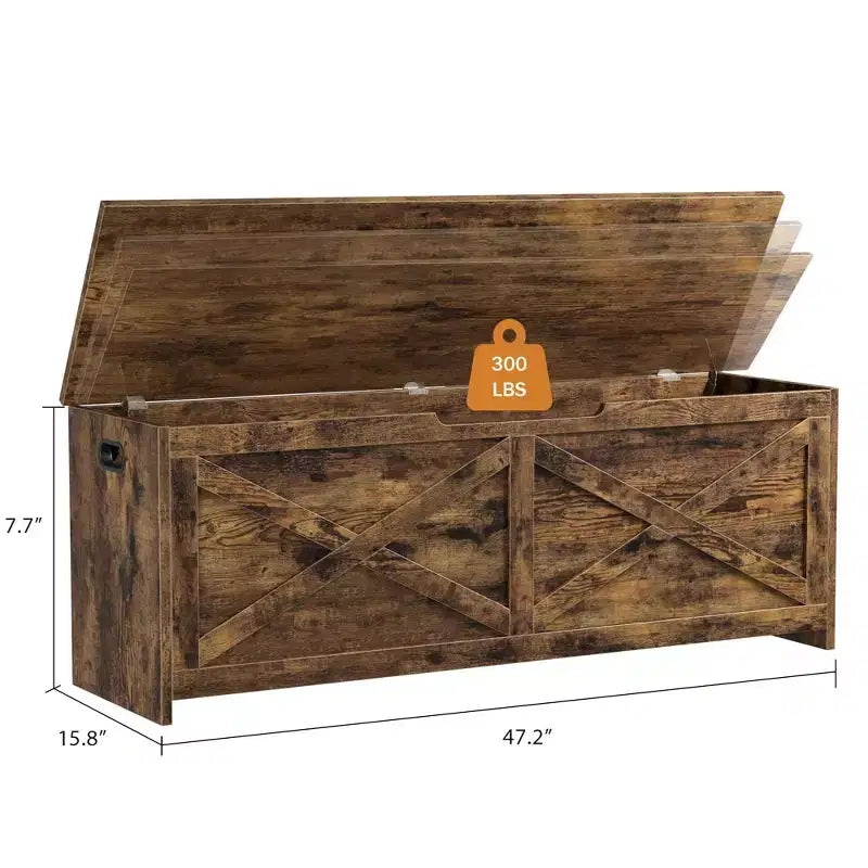 Banc de rangement en bois de 119,4 cm, banc à chaussures d'entrée avec couvercle à charnière et charnière de sécurité, grand coffre à jouets, pouf de rangement pour entrée, chambre, salon